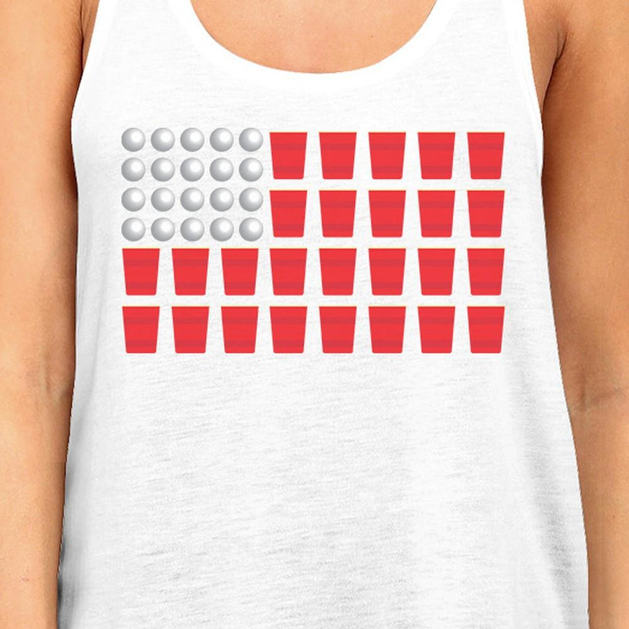 Beer Pong Flag Women White Cotton Tank Top Funny 4th Of July Gift