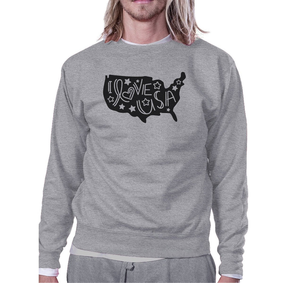 I Love USA Unisex Grey Pullover Sweatshirt Cute 4th Of July Top