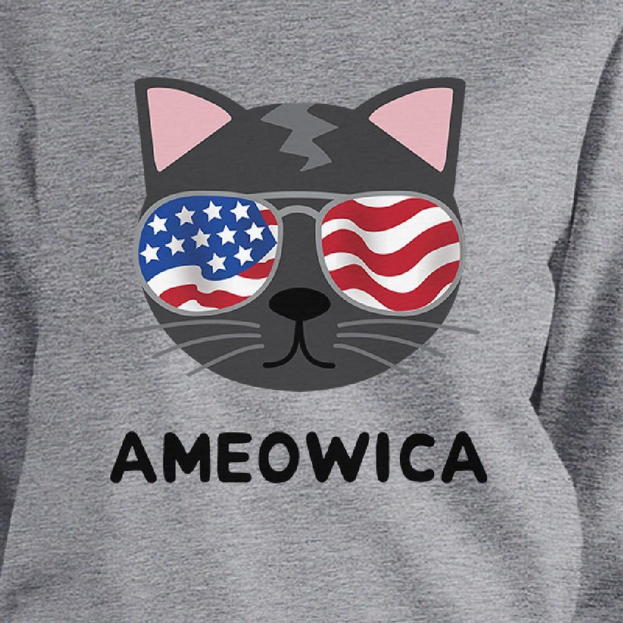 Ameowica Unisex Gray Cute Cat Sweatshirt For Independence Day