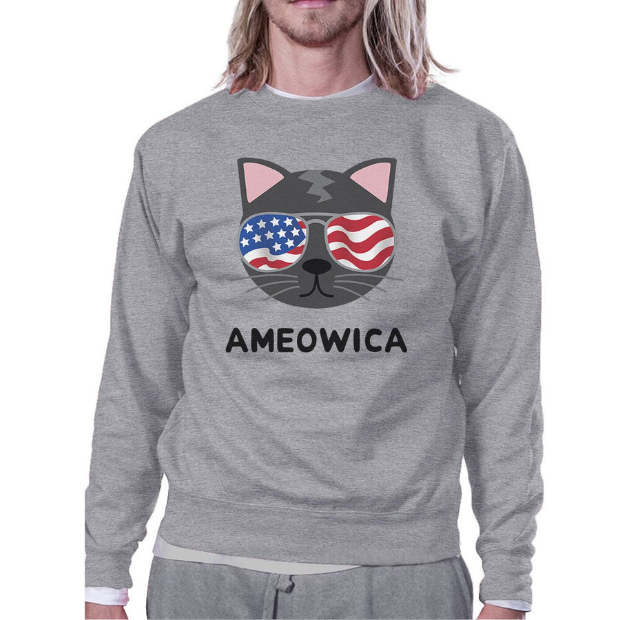 Ameowica Unisex Gray Cute Cat Sweatshirt For Independence Day