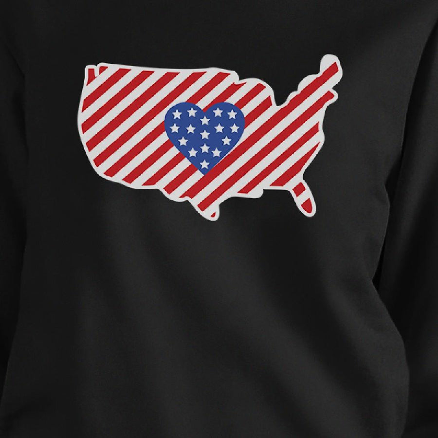 Heart USA Map American Flag Unique 4 Of July Round Neck Sweatshirt