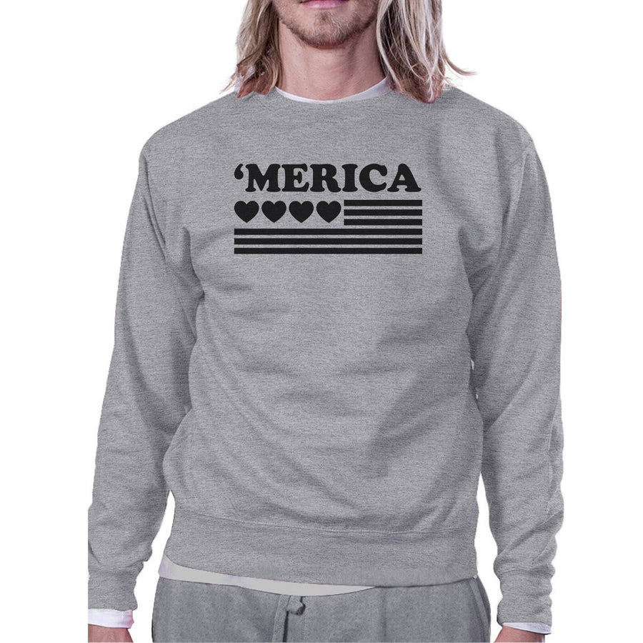 Heart 'Merica Unisex Grey Sweatshirt Pullover Fleece Round Neck Top