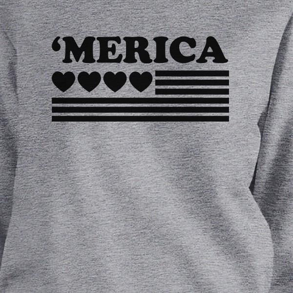 Heart 'Merica Unisex Grey Sweatshirt Pullover Fleece Round Neck Top