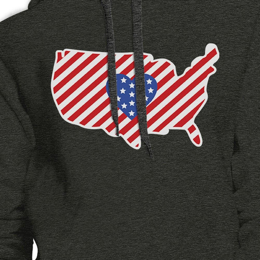 Heart USA Map With American Flag Unisex Dark Gray Pullover Hoodie