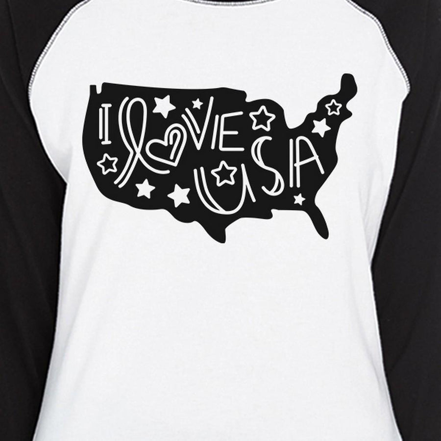 I Love USA Map Womens Cute Lettering Baseball Tee For 4th Of July