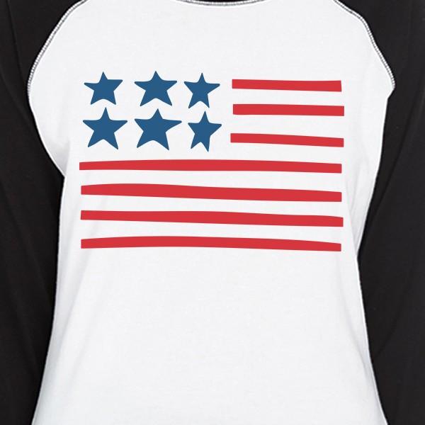 Cute USA Flag Womens 3/4 Sleeve Raglan Shirt For Independence Day