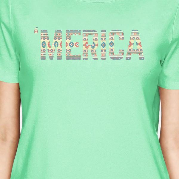 Merica Cute Tribal Pattern America Letter Printed T-Shirt For Women