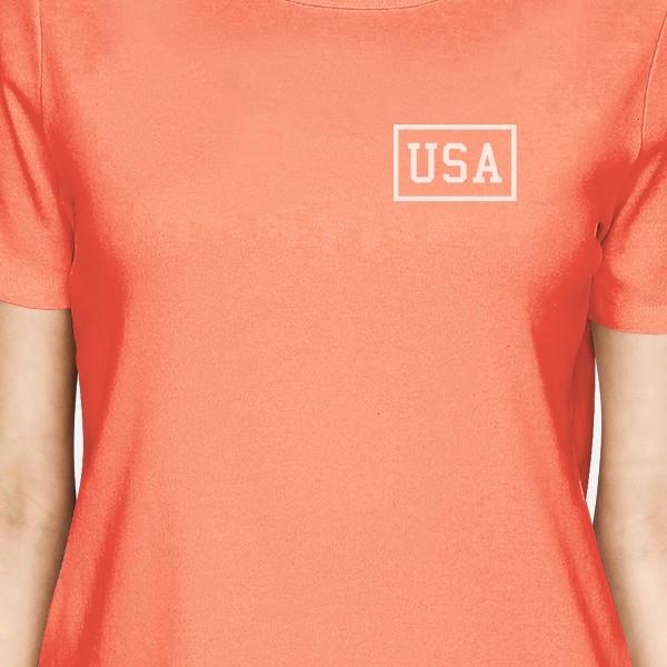 Mini USA Womens Cute Independence Day Tee Peach Gift For Army Wives