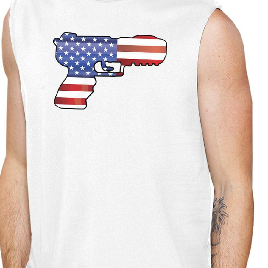 American Flag Pistol Mens Muscle Tee Unique Gift For Gun Supporters