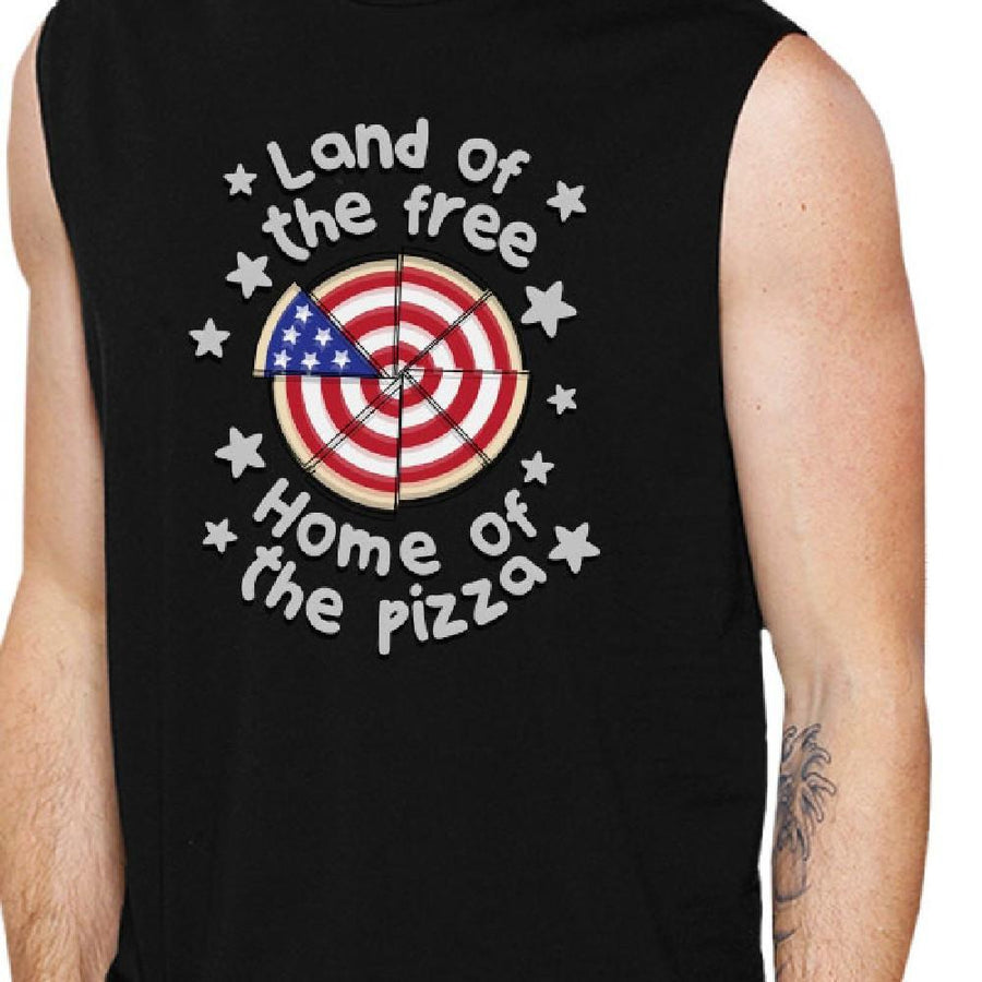 Home of The Pizza Funny Independence Day Graphic Men's Muscle Tee