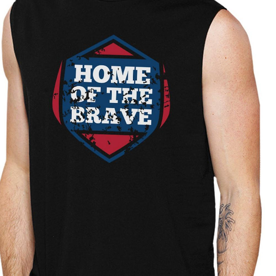 Home Of The Brave Black Cotton Unique Graphic Muscle Top For Men