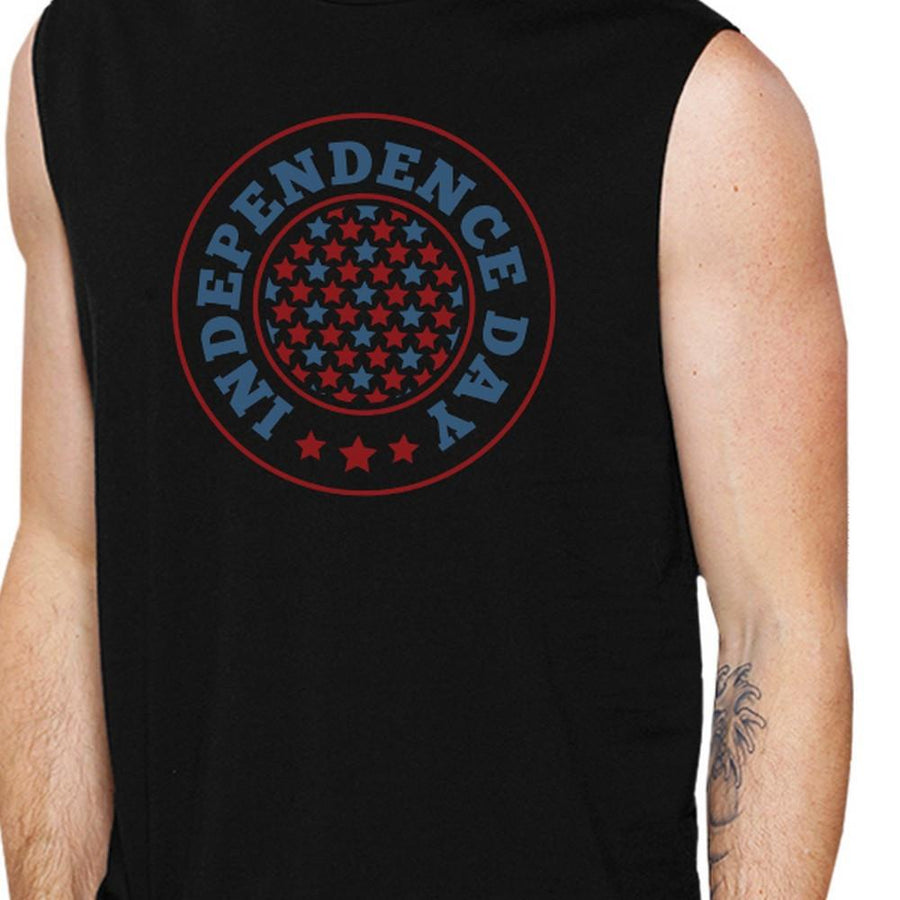 Independence Day Black Crewneck Cotton Graphic Muscle Shirt For Men