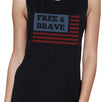 Free & Brave Us Flag Womens Black Funny Muscle Tanks Crewneck Line