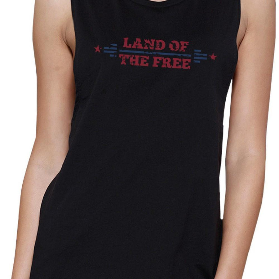 Land Of The Free Womens Black Sleeveless T-Shirt Crew Neck Cotton