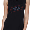 Born In The USA Black Round Neck Graphic Muscle Tank Top For Women