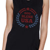 God Bless USA Womens Black Cap Sleeve Cotton Muscle Top For Women