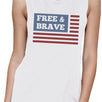 Free & Brave Us Flag Womens White Funny Muscle Tanks Crewneck Line