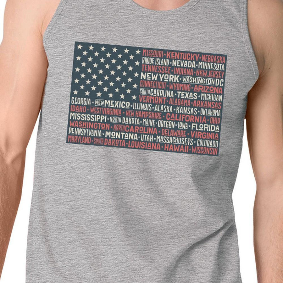 50 States Us Flag Mens Grey Tank Top Funny 4th Of July Cotton Tank