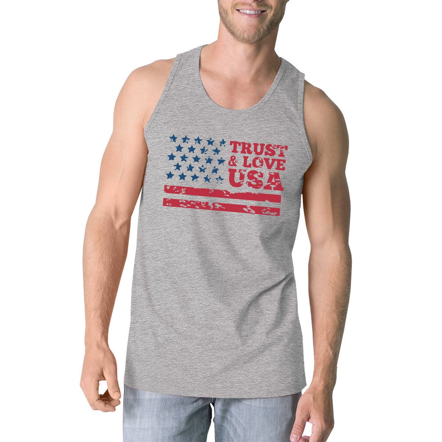 Trust Love USA Mens Grey Tank Top Round Neck Line Cotton Tanks