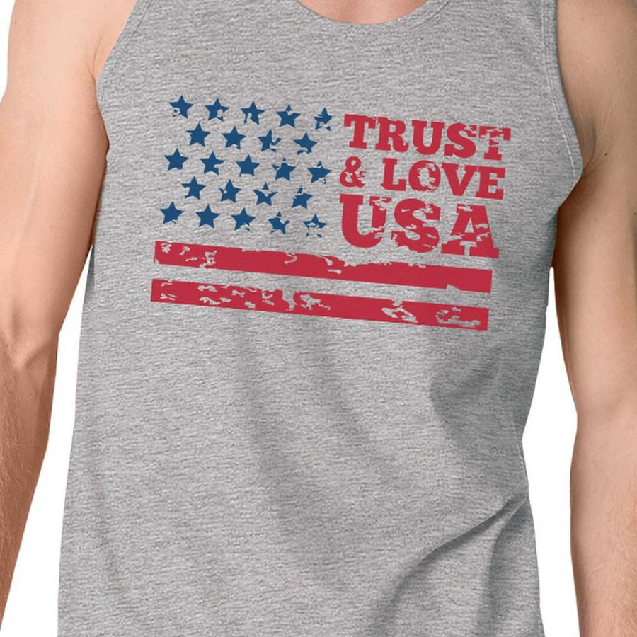 Trust Love USA Mens Grey Tank Top Round Neck Line Cotton Tanks