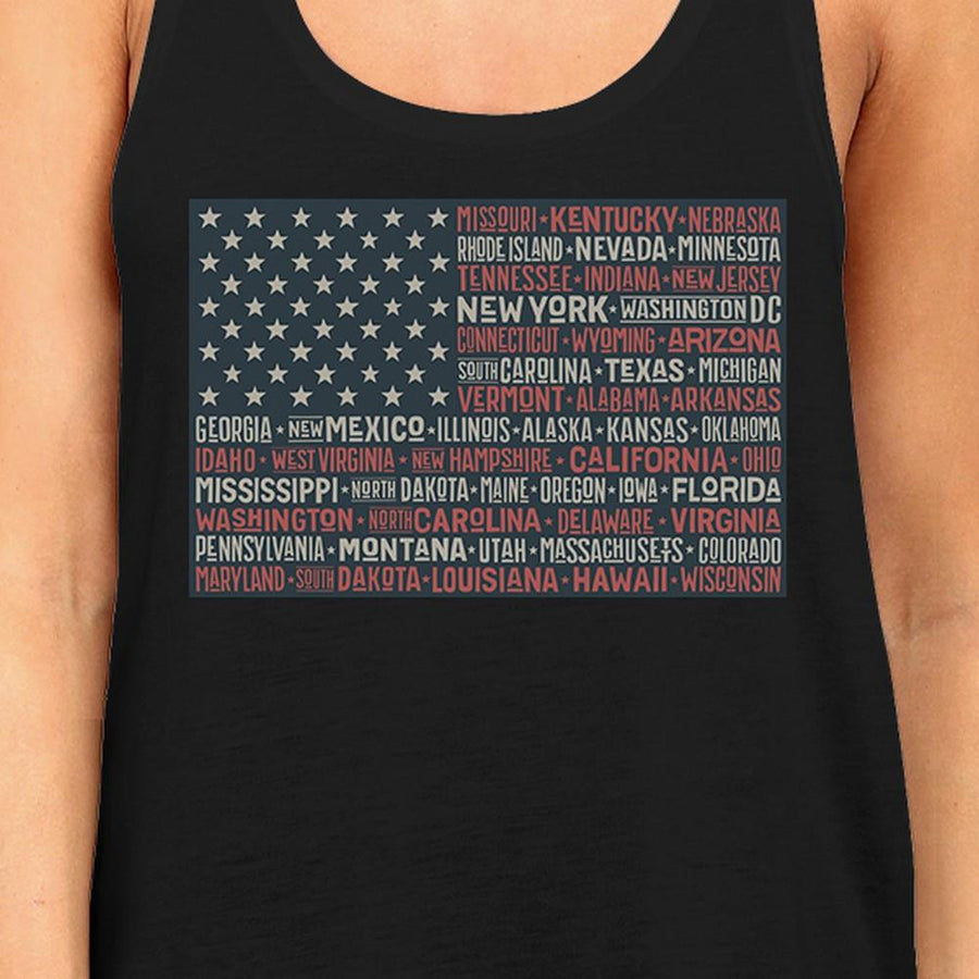 50 States Us Flag Womens Black Tanks Funny 4th Of July Outfit Idea