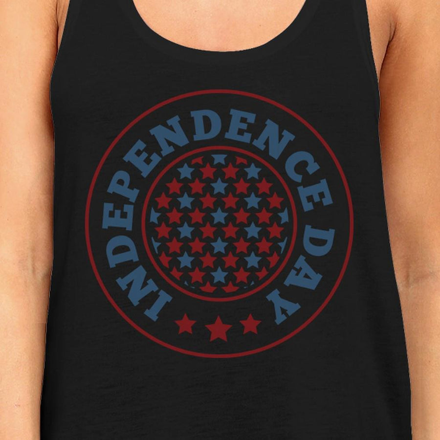 Independence Day Womens Black Crewneck Cotton Graphic Tanks For Her