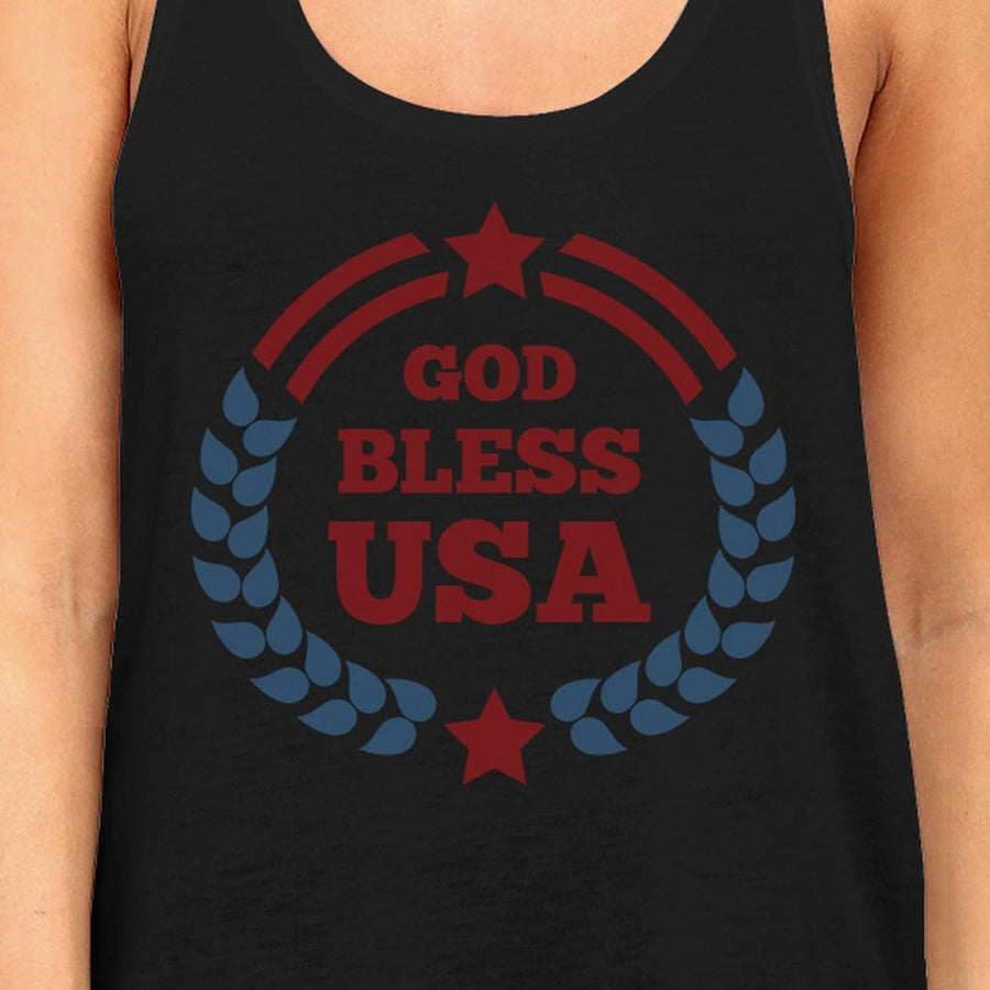 God Bless USA Womens Black Cotton Tank Top Independence Day Gifts