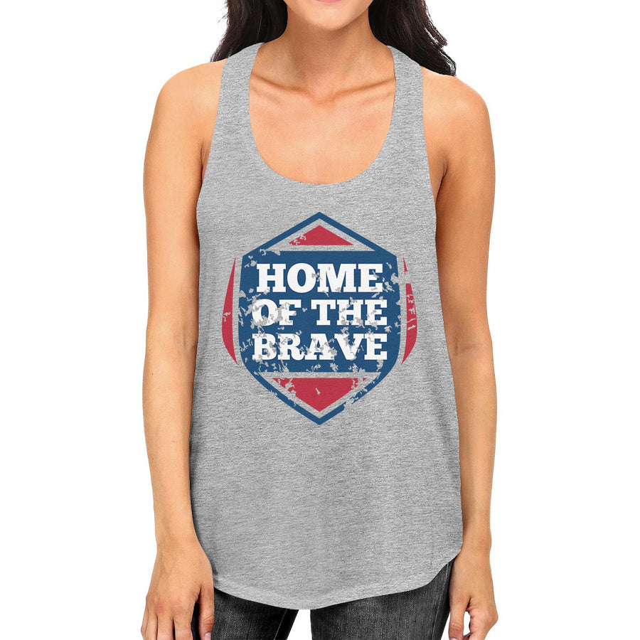 Home Of The Brave Gray Cotton Unique Graphic Tank Top For Women