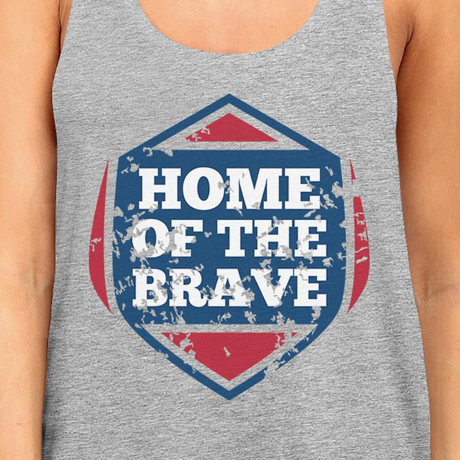 Home Of The Brave Gray Cotton Unique Graphic Tank Top For Women