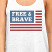 Free & Brave Us Flag Womens White Funny Graphic Tanks Crewneck Line