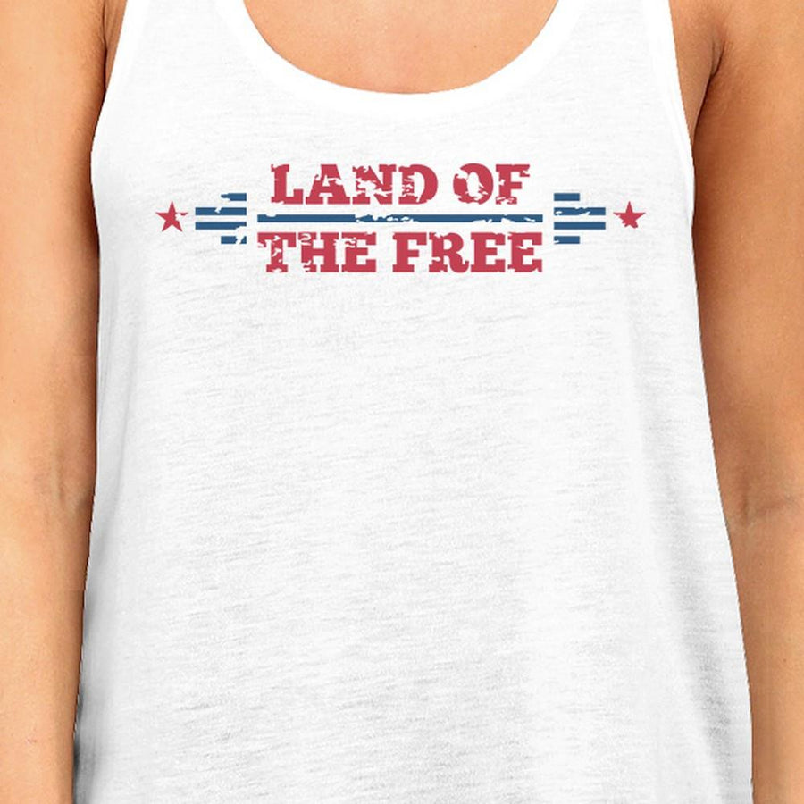 Land Of The Free Womens White Crewneck Tank Top 4th Of July Gift