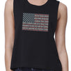 50 States Us Flag Womens Black Crop Tee Funny 4th Of July Tank Top