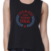 God Bless USA Womens Black Cotton Crop Tee Independence Day Gifts