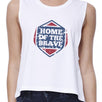 Home Of The Brave White Cotton Unique Graphic Crop Tee For Women