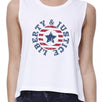 Liberty & Justice Womens White Sleeveless Tee 4th Of July Crop Tee