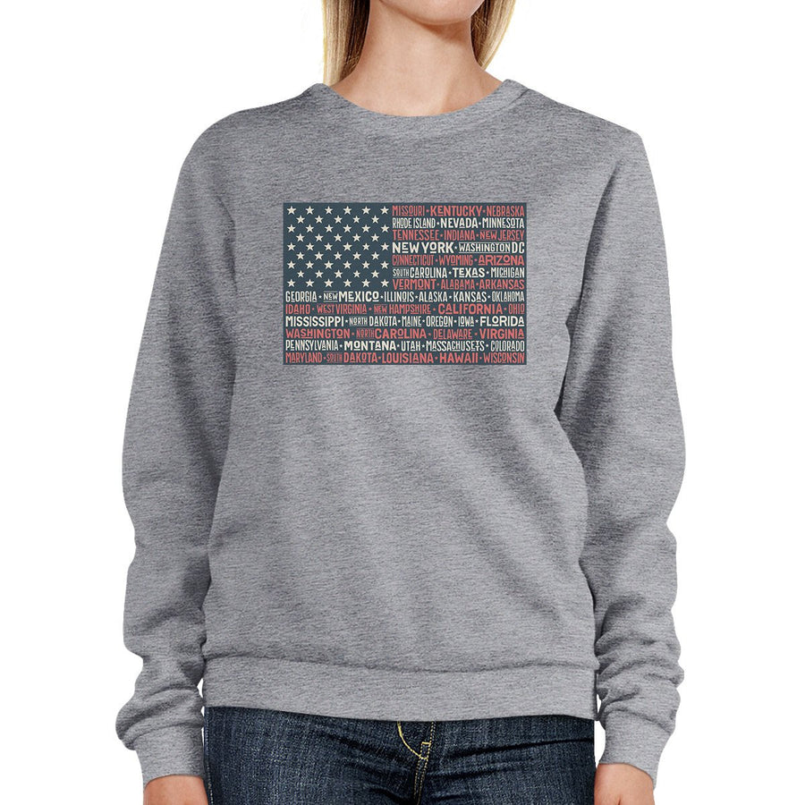 50 States Us Flag Unisex Grey Sweatshirt Crewneck Pullover Fleece