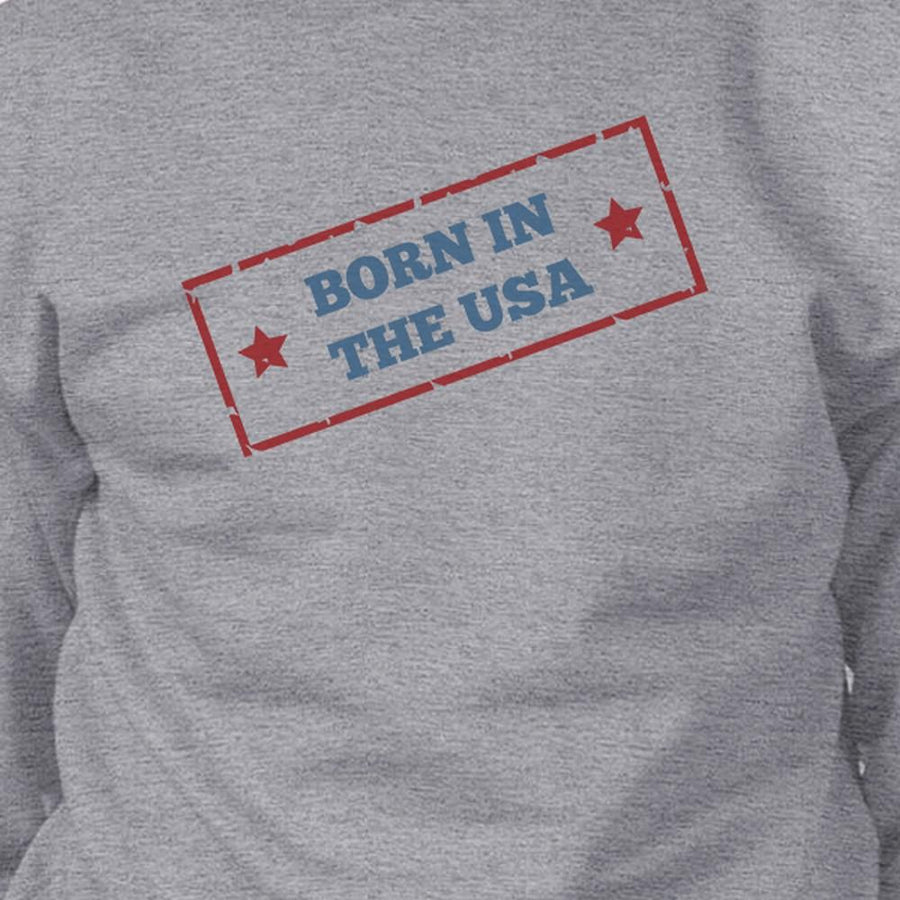 Born In The USA Unisex Graphic Sweatshirt Gray Round Neck Pullover