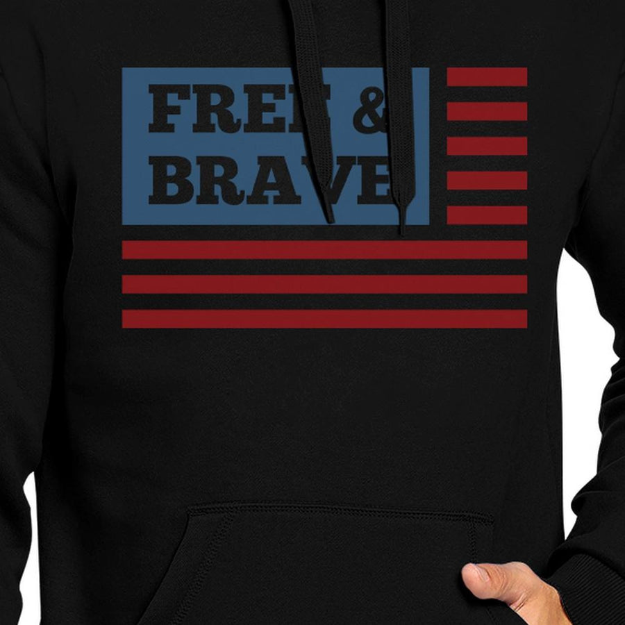 Free & Brave Us Flag Unisex Black Hoodie Round Neck Pullover Fleece