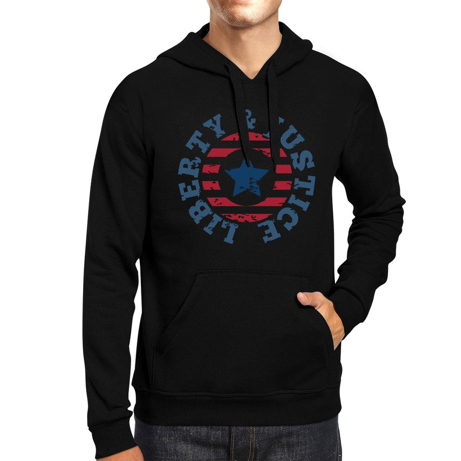 Liberty & Justice Unisex Graphic Hoodie Black Crewneck Pullover Top