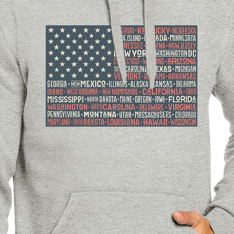 50 States Us Flag Unisex Grey Hoodie Crewneck Pullover Graphic Top