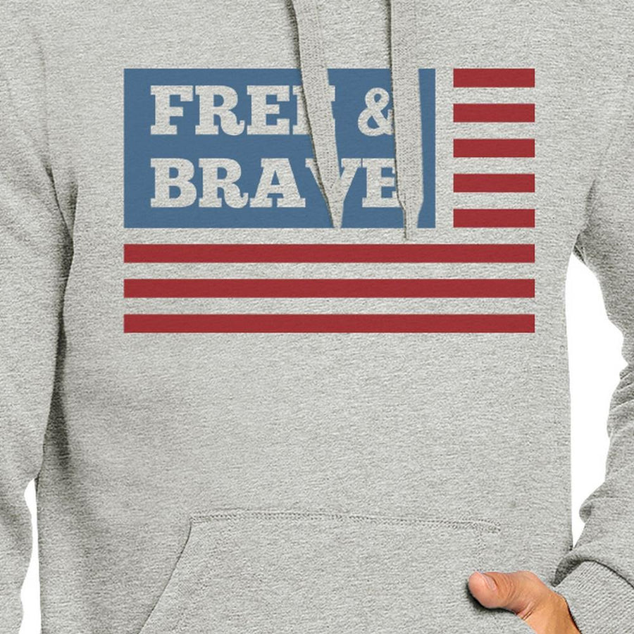 Free & Brave Us Flag Unisex Grey Hoodie Round Neck Pullover Fleece