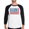 Free & Brave Us Flag Mens Black Raglan Tee Shirt Cotton Crewneck