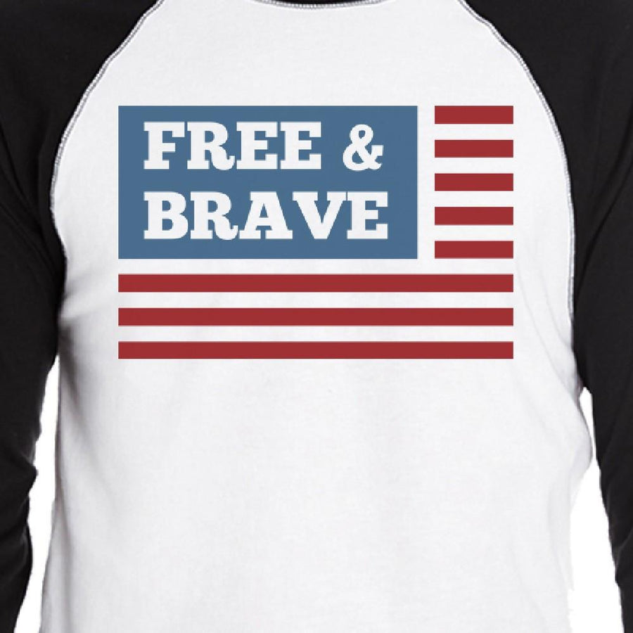 Free & Brave Us Flag Mens Black Raglan Tee Shirt Cotton Crewneck