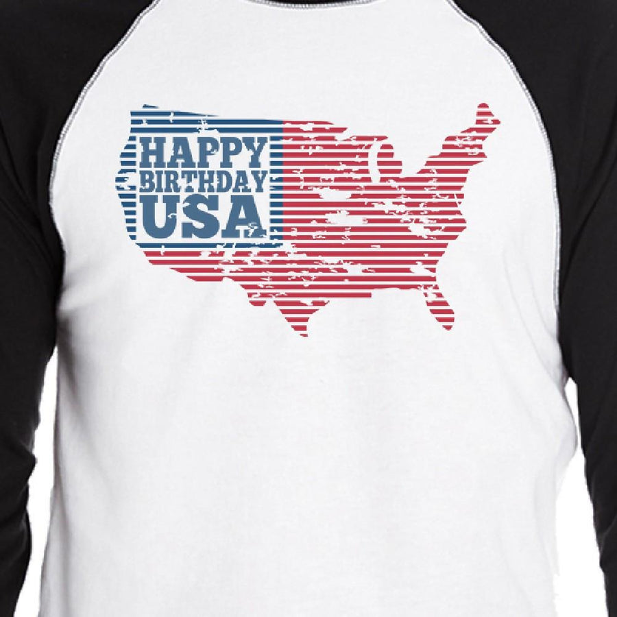 Happy Birthday USA Mens Black Baseball Raglan Tshirt 3/4 Sleeve