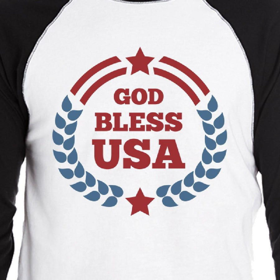 God Bless USA Mens White Baseball Tee 3/4 Sleeve Cotton Shirt