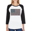 50 States Us Flag Womens Black Graphic Raglan Tee Cotton Round Neck