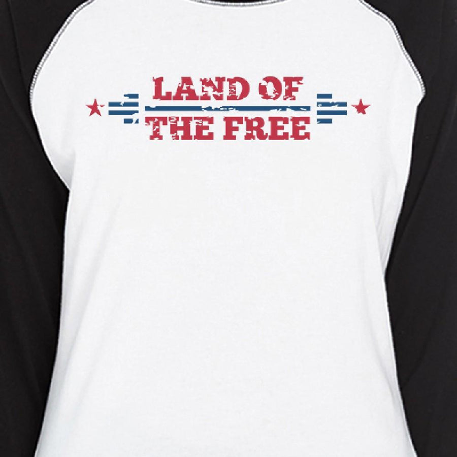 Land Of The Free Womens Black Baseball Tee Shirt 3/4 Sleeve Jersey