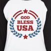 God Bless USA Womens White Baseball Tee 3/4 Sleeve Cotton Shirt