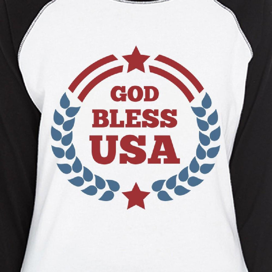 God Bless USA Womens White Baseball Tee 3/4 Sleeve Cotton Shirt