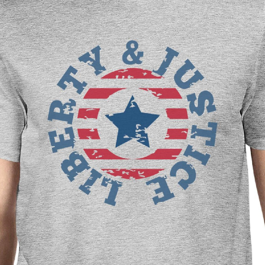 Liberty & Justice American Flag Shirt Mens Grey 4th Of July Tee